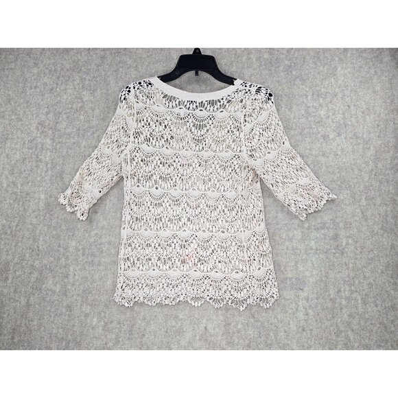 Rue21 Womens XL Crochet Lace Blouse Ivory Tassel Accent Semi-Sheer Boho Style - Picture 2 of 7